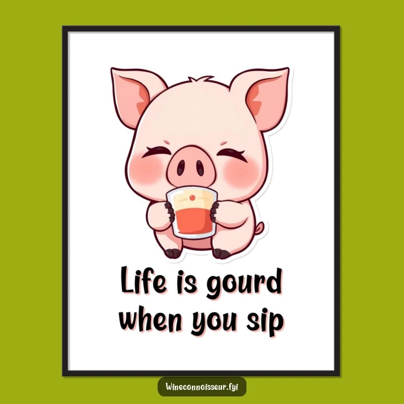 Free Printable Kawaii Pig Art: Giggling Sip, Funny Downloadable Decor