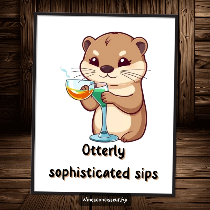 Funny Free Printable Wall Art: A sophisticated otter artfully swirling a glass, exuding charm and wit.