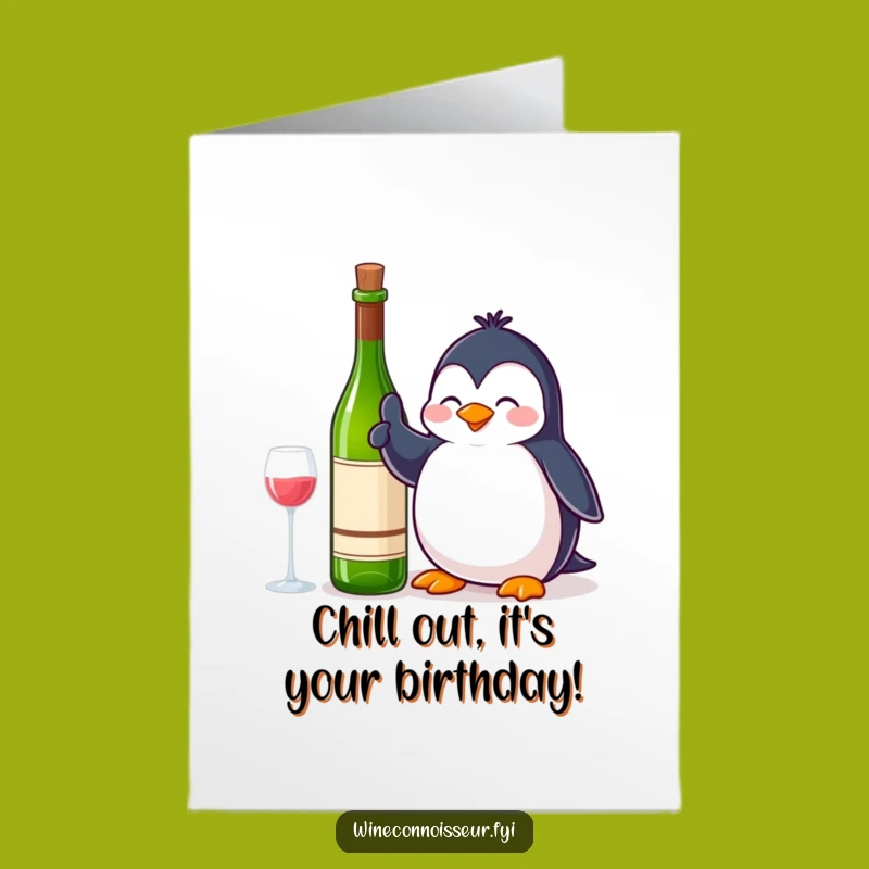 Free Printable Birthday Card: Penguin Thumbs Up Wine Funny Digital Download Gift