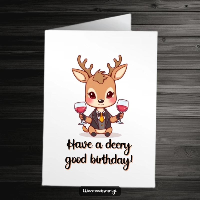 Funny Free Printable Birthday Card: An elegant deer holding a wine glass with a subtle smile, perfect for a sophisticated celebration.