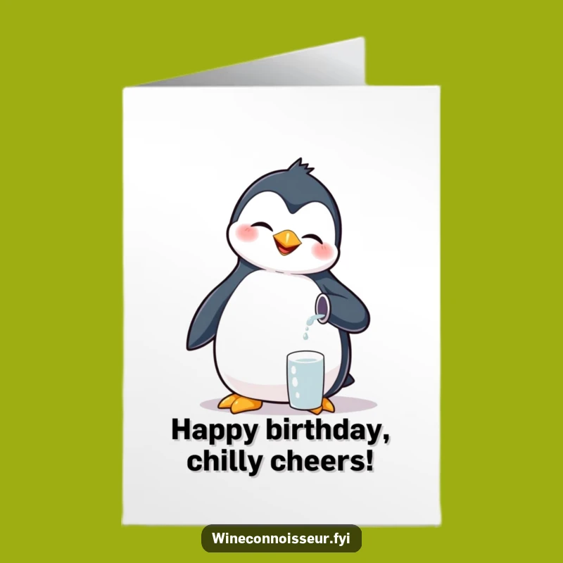 Free Printable Birthday Card: Giggling Penguin Pouring, Funny Gift Downloadable