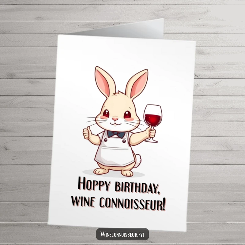 Funny Free Printable Birthday Card: A brave rabbit in a sommelier apron nods wisely, approving your birthday choice with a discerning gaze.
