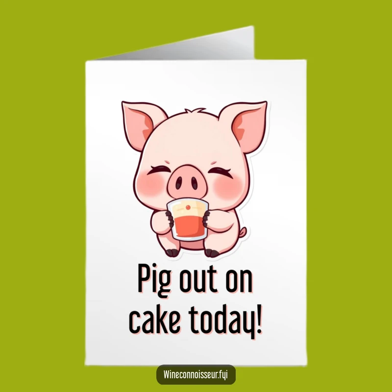 Free Printable Kawaii Pig Birthday Card: Giggling Sip, Funny Downloadable Gift
