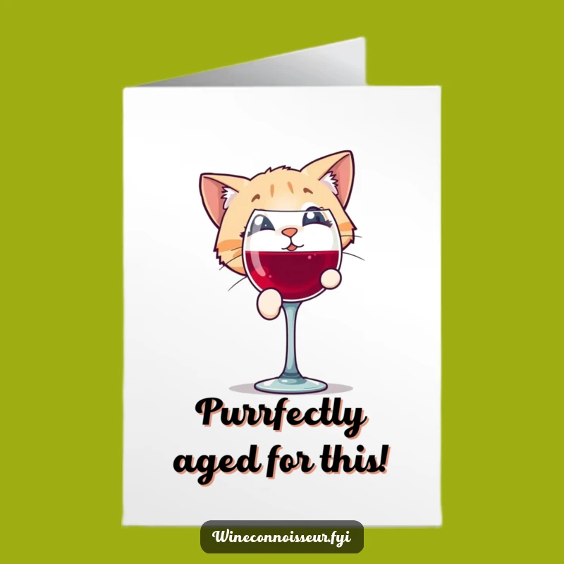 Free Printable Birthday Card: Cat Peeking Wine Glass, Humorous Downloadable Digital Gift