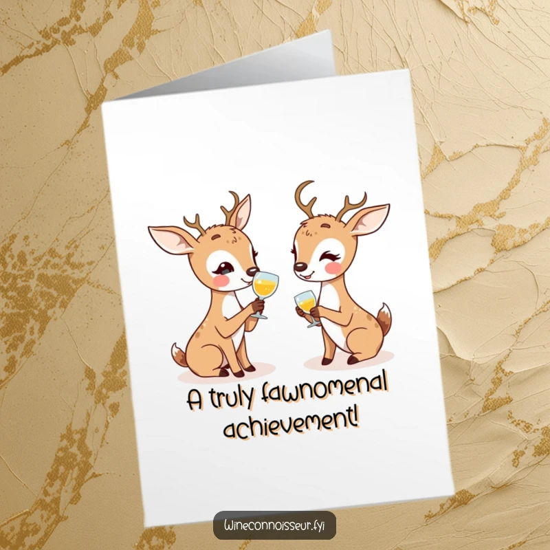 Funny Free Printable Congratulations Card: Adorable kawaii deer animatedly discussing tasting notes like connoisseurs. Celebratory and amusing.