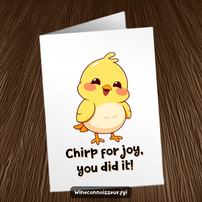 Funny Free Printable Congrats Card: A joyful yellow bird with a pleased look nods thoughtfully.