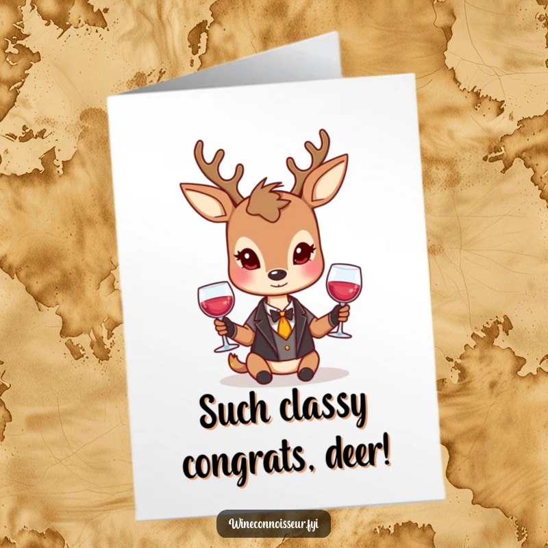 Funny Free Printable Congratulations Card: A sophisticated deer elegantly holding a wine glass, celebrating success with a reserved, knowing smile.