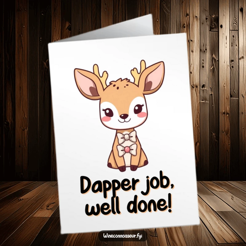 Funny Free Printable Congratulations Card: Sophisticated Kawaii deer sports a tiny bowtie, congratulating with dapper charm.