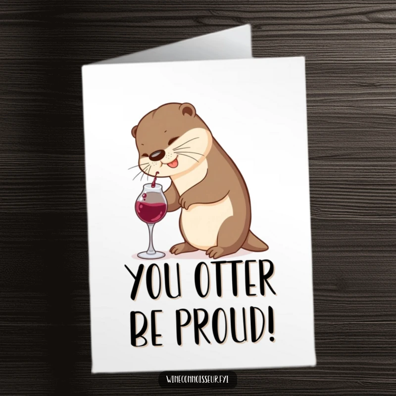 Free Printable Congratulations Card: A playful otter struggles to pour wine, creating a funny celebratory mess.