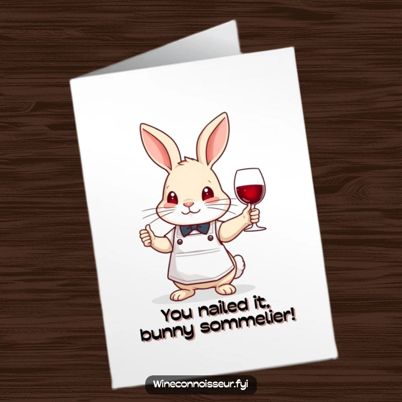Funny Free Printable Congratulations Card: A rabbit sommelier in apron nods wisely, endorsing your fantastic achievement with distinguished flair.