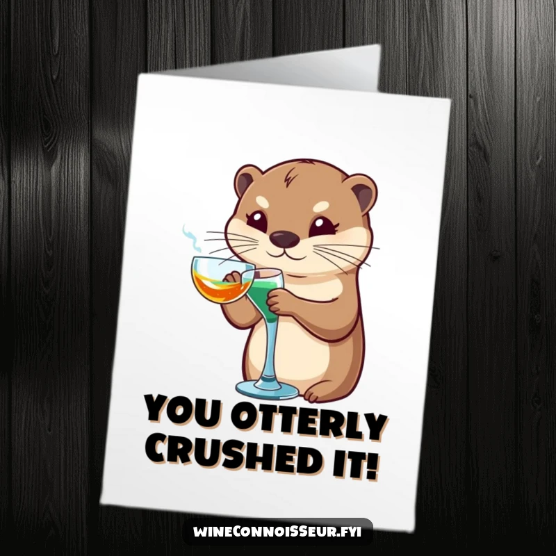 Funny Free Printable Congratulations Card: A sophisticated otter elegantly swirling a wine glass, celebrating a win.