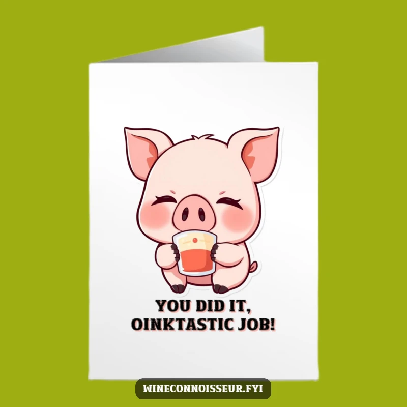 Free Printable Kawaii Pig Congratulations Card: Giggling Sip, Funny Downloadable