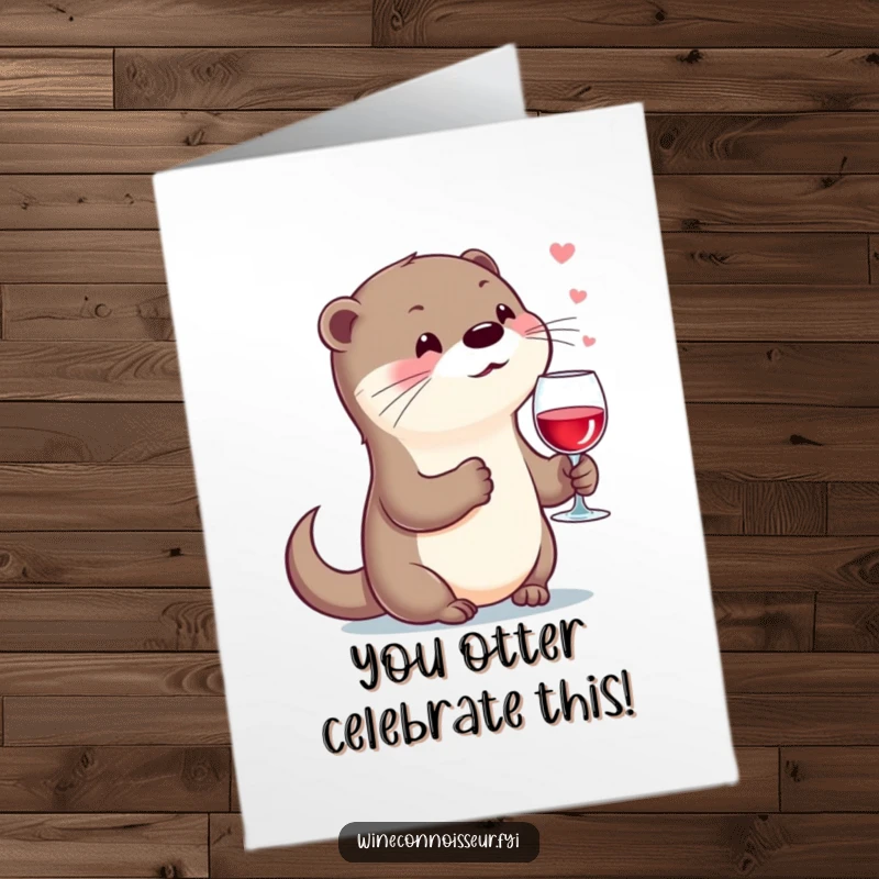 Free Printable Congratulations Card: A kawaii otter holding a wine glass, sighing with appreciation, celebrating a win.