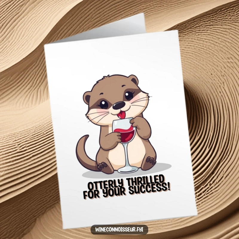 Funny Free Printable Congrats Card: Playful otter swirling wine in a small glass, celebrating good times.