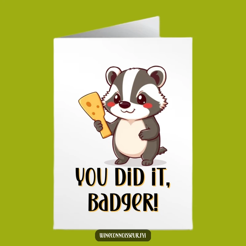 Free Printable Congrats Card: Badger's Cheese Board Triumph, Funny Downloadable