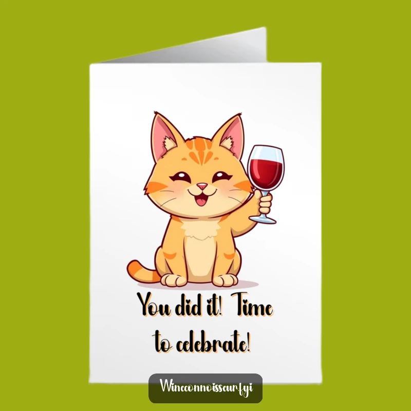 Free Printable Congrats Card: Orange Tabby Cat Toasting with Wine - DIY Gift