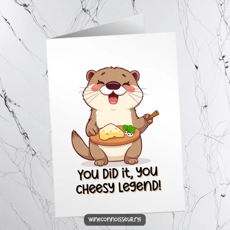 Funny Free Printable Congrats Card: Delighted otter proudly presents a sophisticated cheese platter with detailed tasting notes.