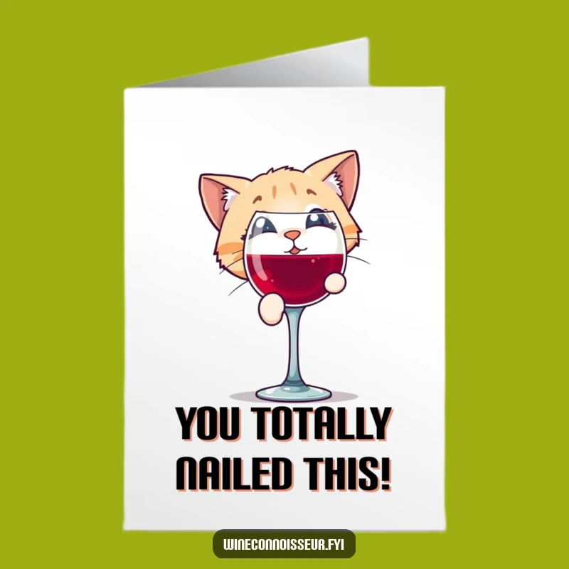 Free Printable Congrats Card: Cat & Wine Glass, Humorous Downloadable Digital Gift