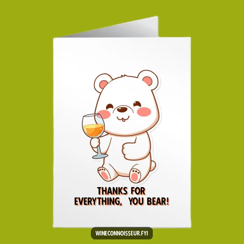 Free Printable Bear Thank You Card: Funny Wine Glass Paw - Downloadable Gratitude!