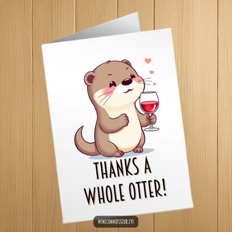 Funny Free Printable Thank You Card: A kawaii otter with a wine glass, exhaling an appreciative sigh, expressing thanks gracefully.