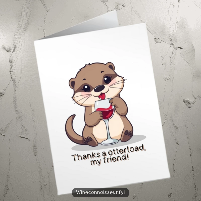 Funny Free Printable Thank You Card: Playful otter swirling wine in a small glass, expressing thanks humorously.