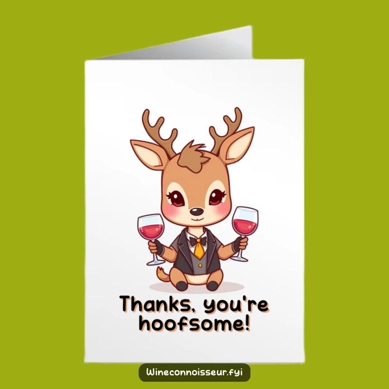 Free Printable Thank You Card: Gracious Deer with Wine, Funny Downloadable Gift!