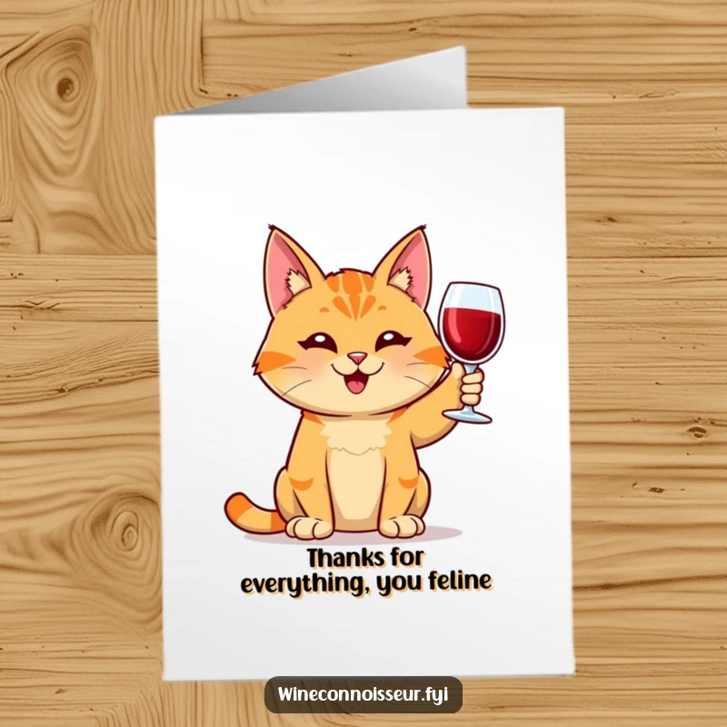 Funny Free Printable Thank You Card: Orange Tabby Cat Smiling, Holding Wine Glass Aloft, Expressing Gratitude