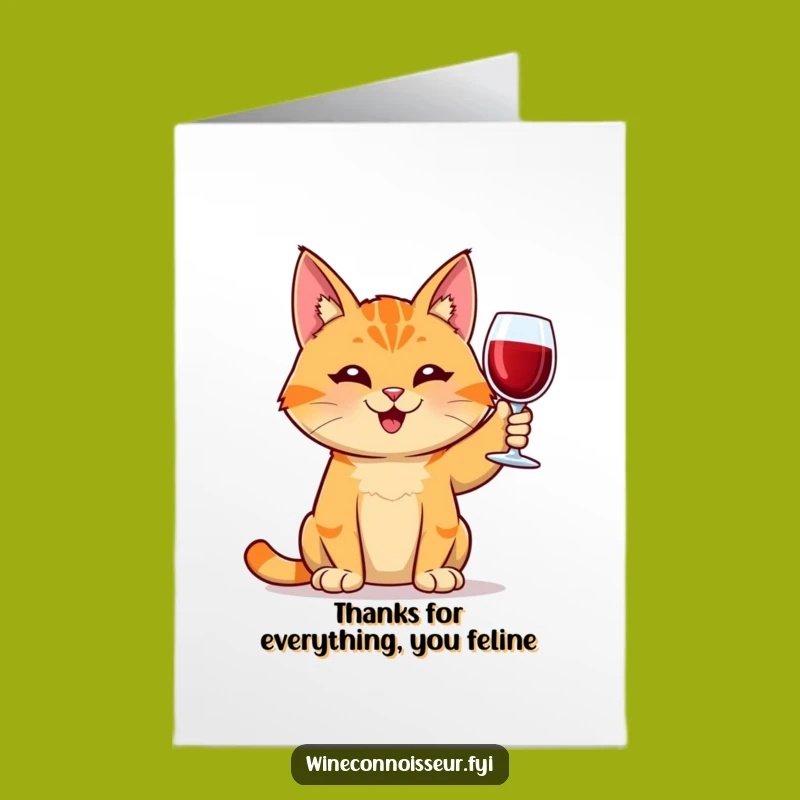Free Printable Thank You Card: Grateful Tabby Cat Cheers with Wine - Downloadable