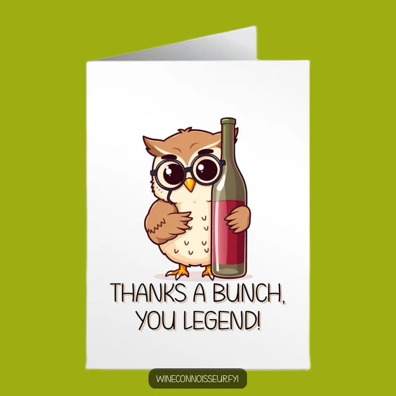 Free Printable Thank You Card: Owl's Grateful Nod, Wine Appreciation, Downloadable Card