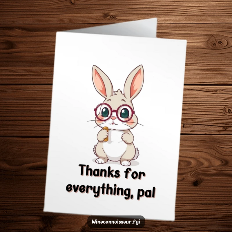 Funny Free Printable Thank You Card: A curious rabbit sporting a monocle, examining a cork with distinguished attention.