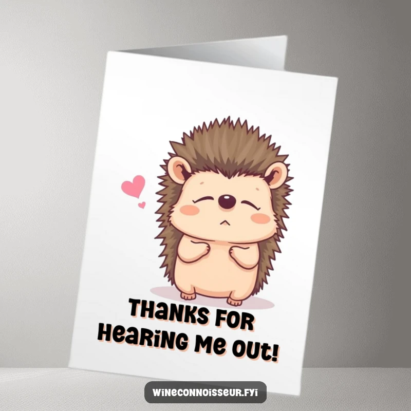 Funny Free Printable Thank You Card: A content hedgehog listens keenly, making your thanks feel deeply heard.