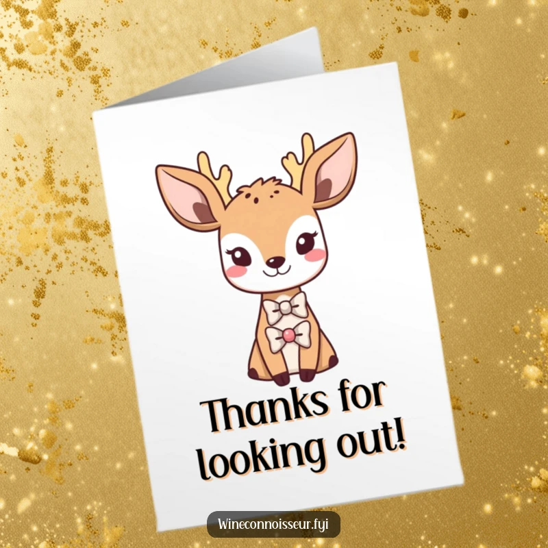 Funny Free Printable Thank You Card: Sophisticated Kawaii deer with a tiny bowtie, a chic thank you card.
