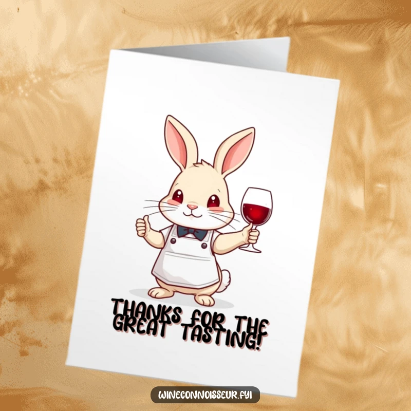 Funny Free Printable Thank You Card: A brave rabbit sommelier wearing an apron nods wisely, offering thanks with refined appreciation.