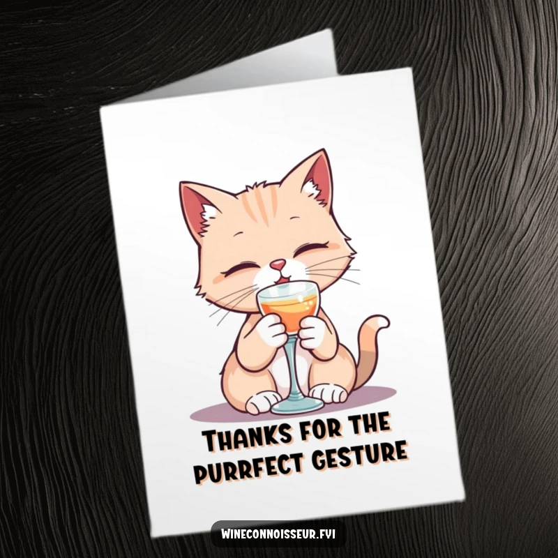 Funny Free Printable Thank You Card: Kawaii cat looking refined, enjoying a drink from a tiny chalice. A humorous, downloadable thank you.