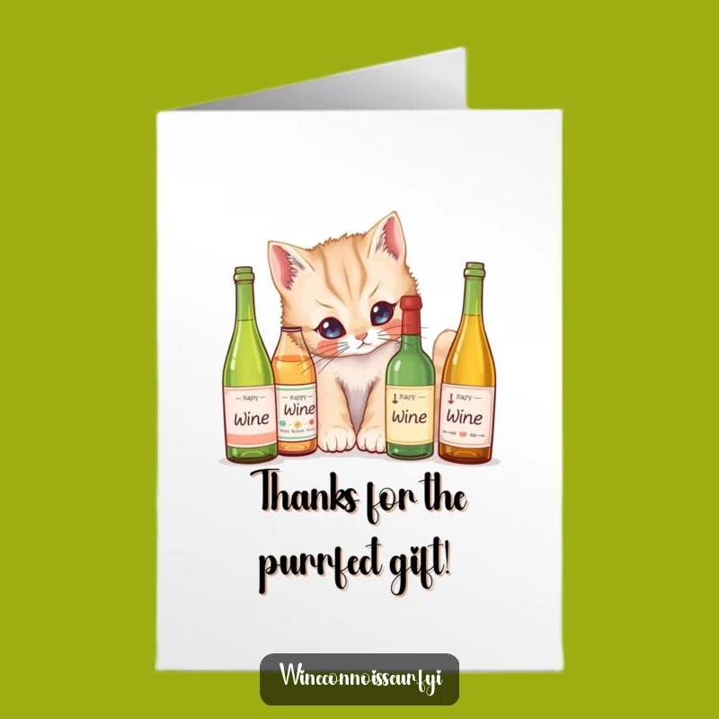 Free Printable Thank You Card: Kitten Wine Explorer Funny Digital Download Gift