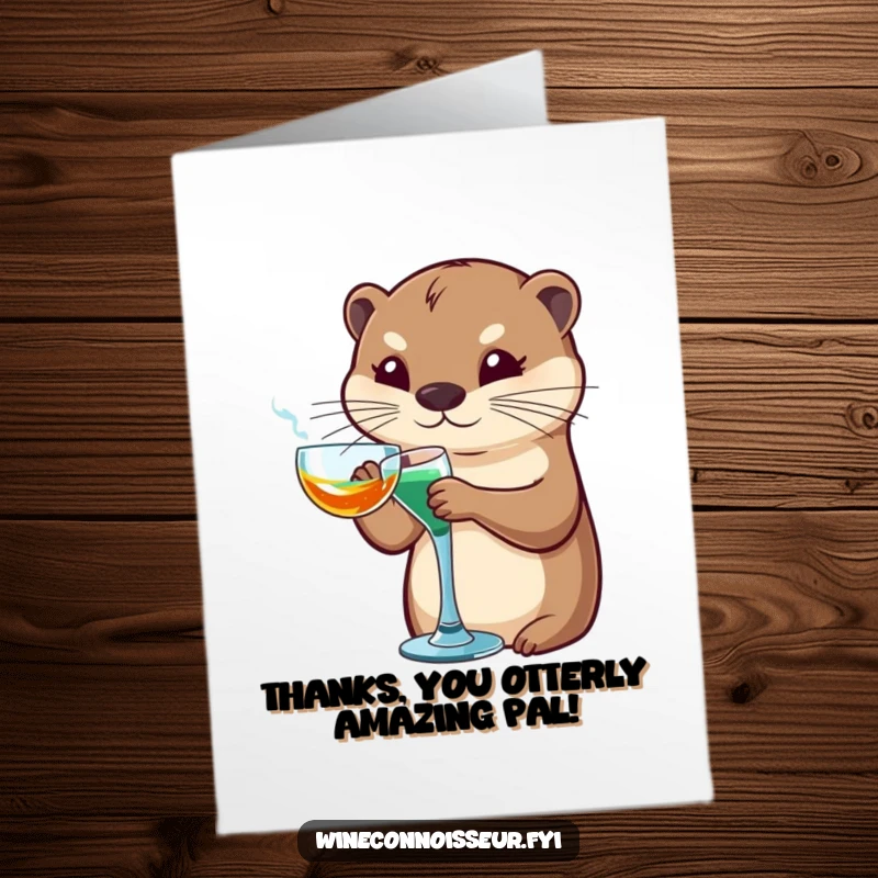 Funny Free Printable Thank You Card: Sophisticated otter swirling a glass, expressing thanks with refined grace.
