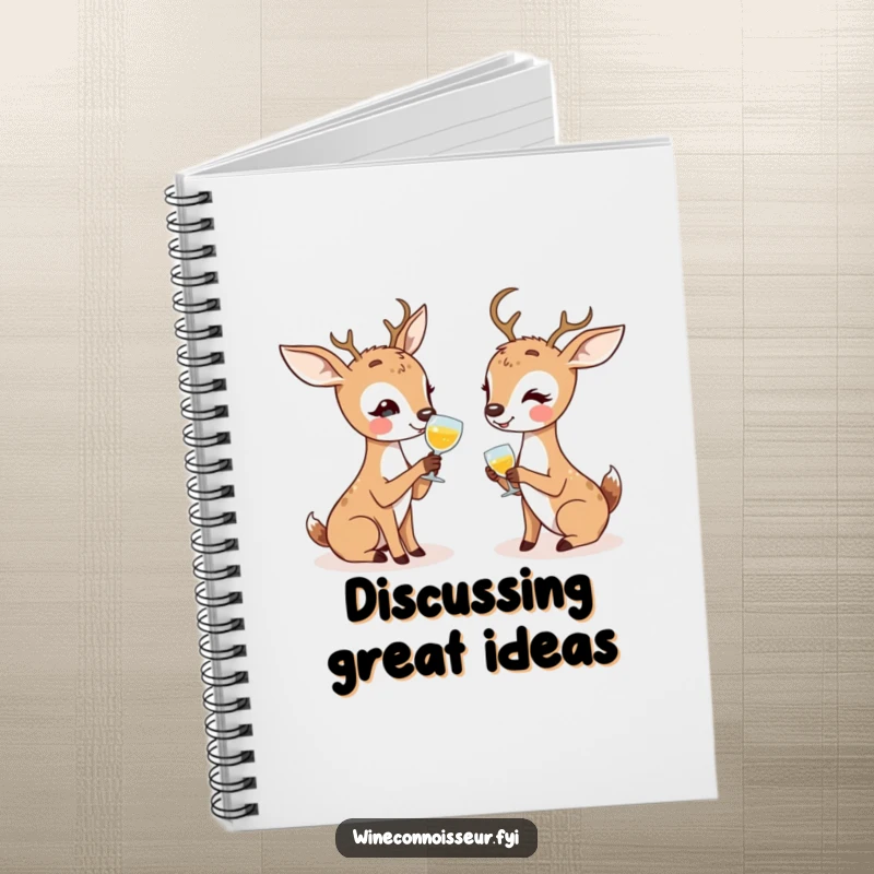 Funny notebook with kawaii deer characters enthusiastically discussing tasting notes, perfect for jotting down ideas with humor.