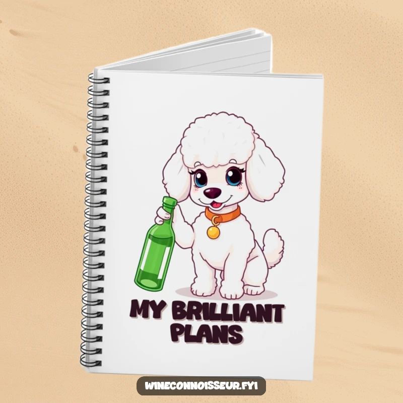 Funny white poodle notebook, elegant and lined, ideal for notes and plans, a sophisticated and funny gift for writers.