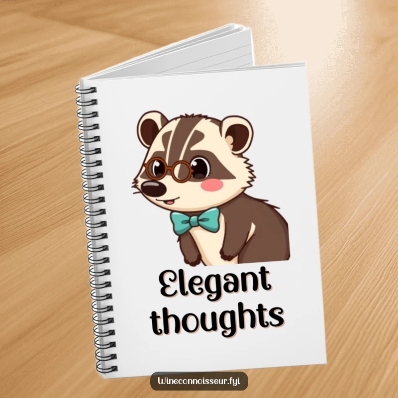 Funny notebook with a surprised badger character wearing a tiny monocle and bow tie, perfect for elegant note-taking and humor.