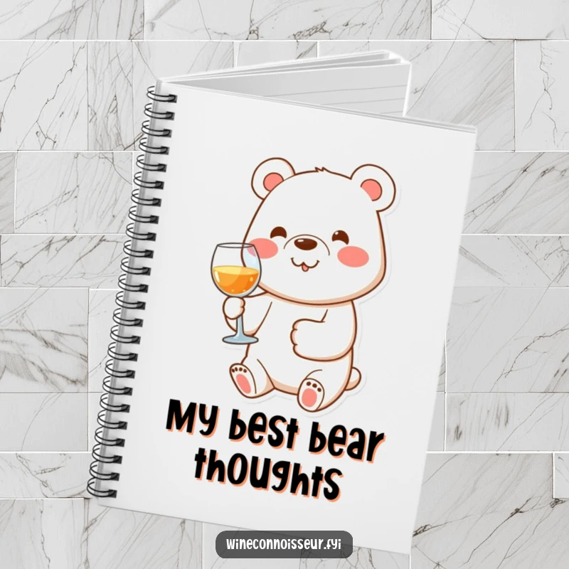 Funny notebook featuring a happy bear character holding a wine glass with its paw, perfect for journaling and notes.