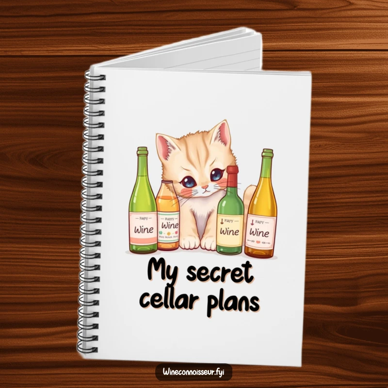 Funny Notebook: A curious kitten examining miniature wine bottles, perfect for jotting down notes with feline charm and humor.