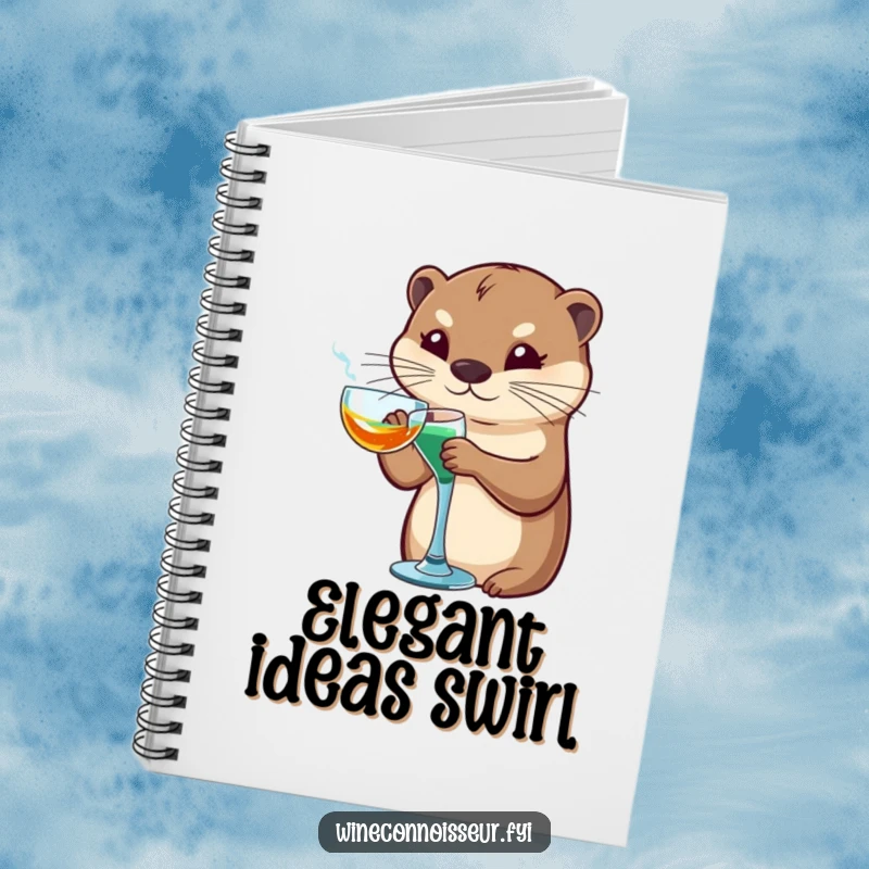 Funny otter notebook with a sophisticated otter character artfully swirling a glass, perfect for elegant note-taking.