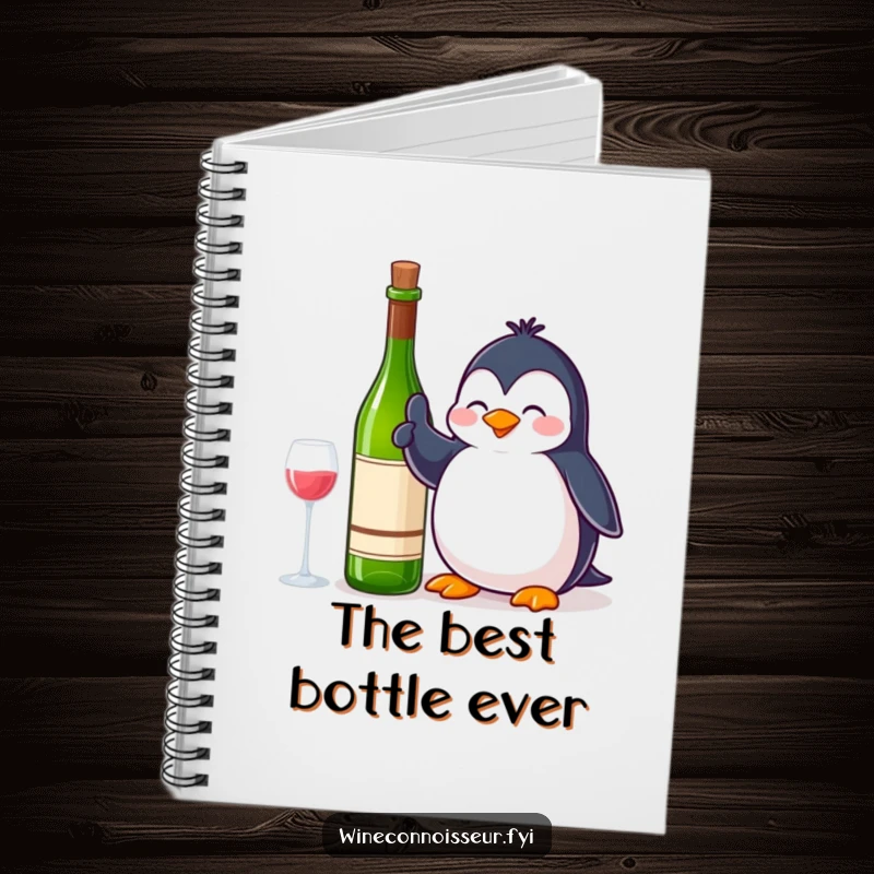 Funny Notebook: A contented penguin giving a thumbs up next to a wine bottle, perfect for jotting down notes with happy approval.