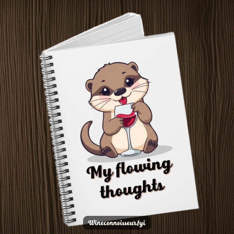 Funny notebook featuring a playful otter swirling wine in a small glass, perfect for journaling and notes.