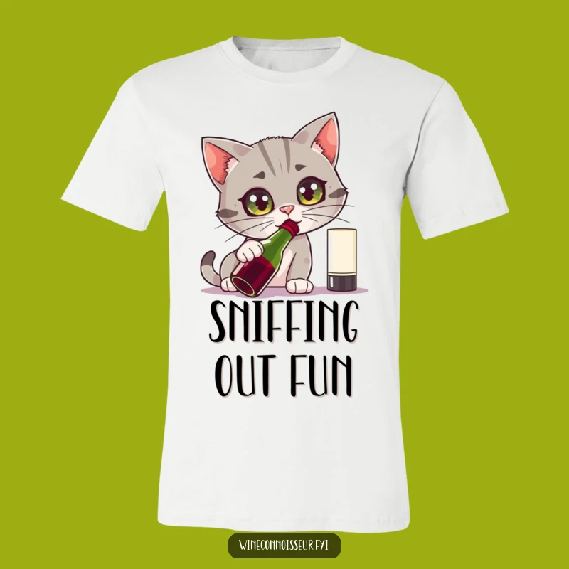Funny Curious Cat Wine T-Shirt - Intense Sniff Perfect Funny Gift