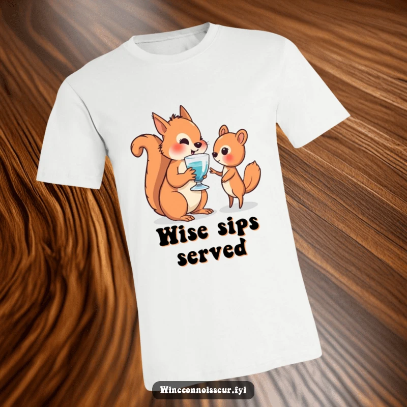 Funny t-shirt with a wise squirrel extending a glass to another creature, promoting kindness and a friendly demeanor.
