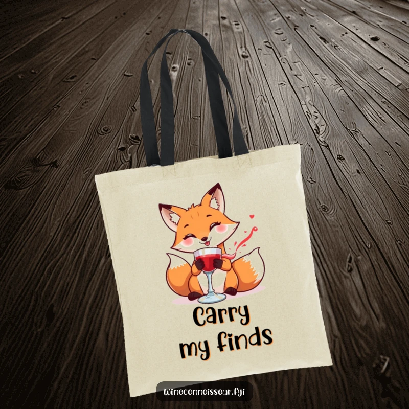 Funny tote bag with a smiling fox carefully swirling a goblet of red liquid, perfect for carrying daily items with flair.