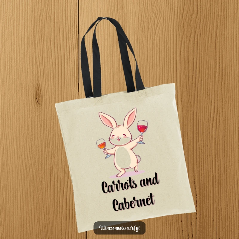 Funny Tote Bag: A joyful rabbit waltzing with a wine glass, perfect for carrying items with a touch of festive charm.