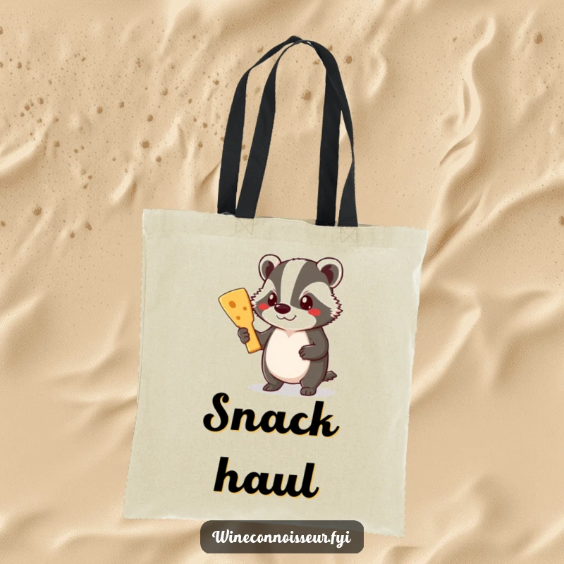 Funny Badger Tote Bag: A proud badger holds a delicious cheese board, ready for picnics or grocery runs with style.